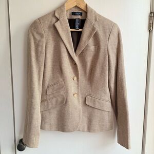 Chaps Linen Cotton Herringbone Blazer Jacket Tan Brown - Size 2